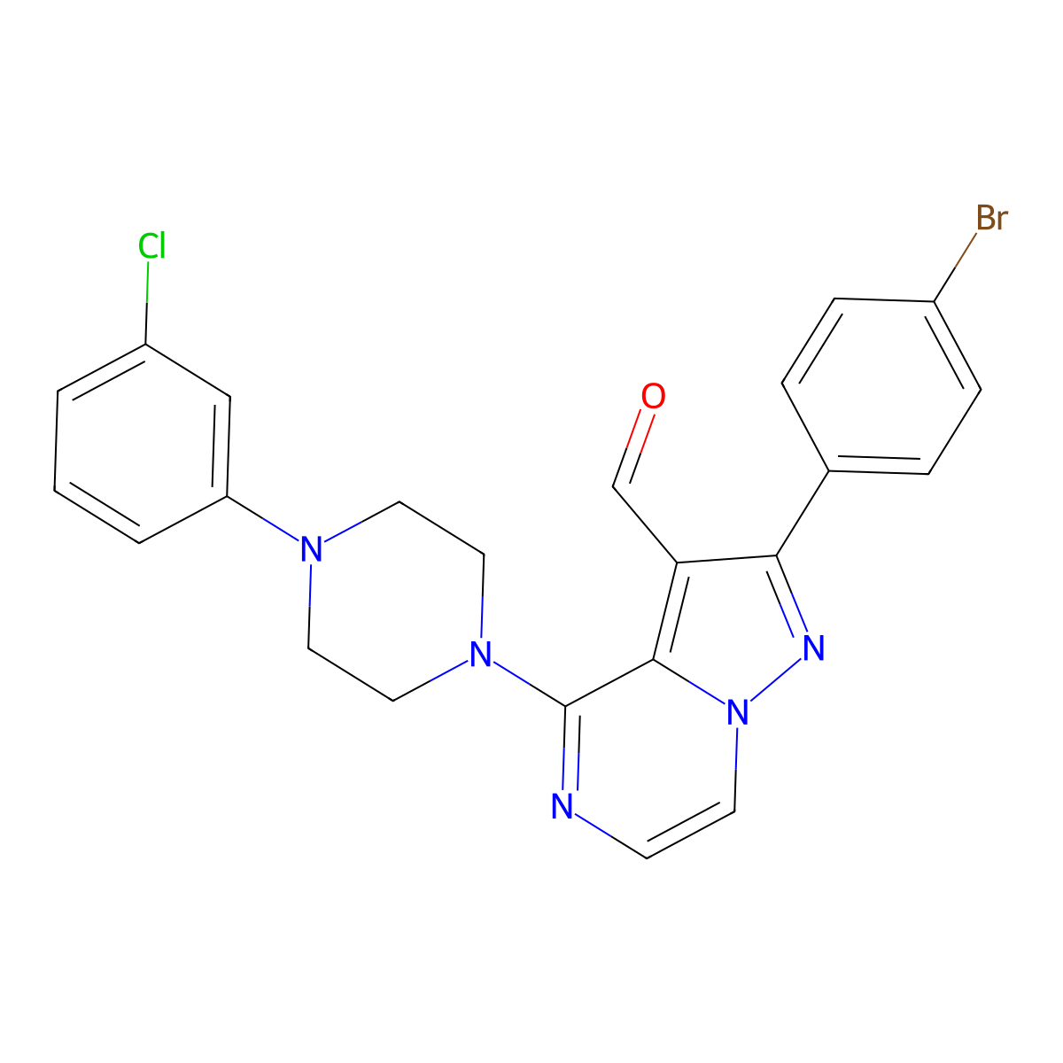 2-(4-Bromophenyl)-4-[4-(3-chlorophenyl)piperazin-1-yl]pyrazolo[1,5-a]pyrazine-3-carbaldehyde molecular structure, CAS 1019163-98-4