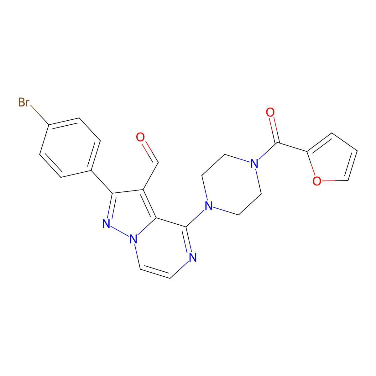 2-(4-Bromophenyl)-4-[4-(furan-2-carbonyl)piperazin-1-yl]pyrazolo[1,5-a]pyrazine-3-carbaldehyde molecular structure, CAS 1019164-02-3