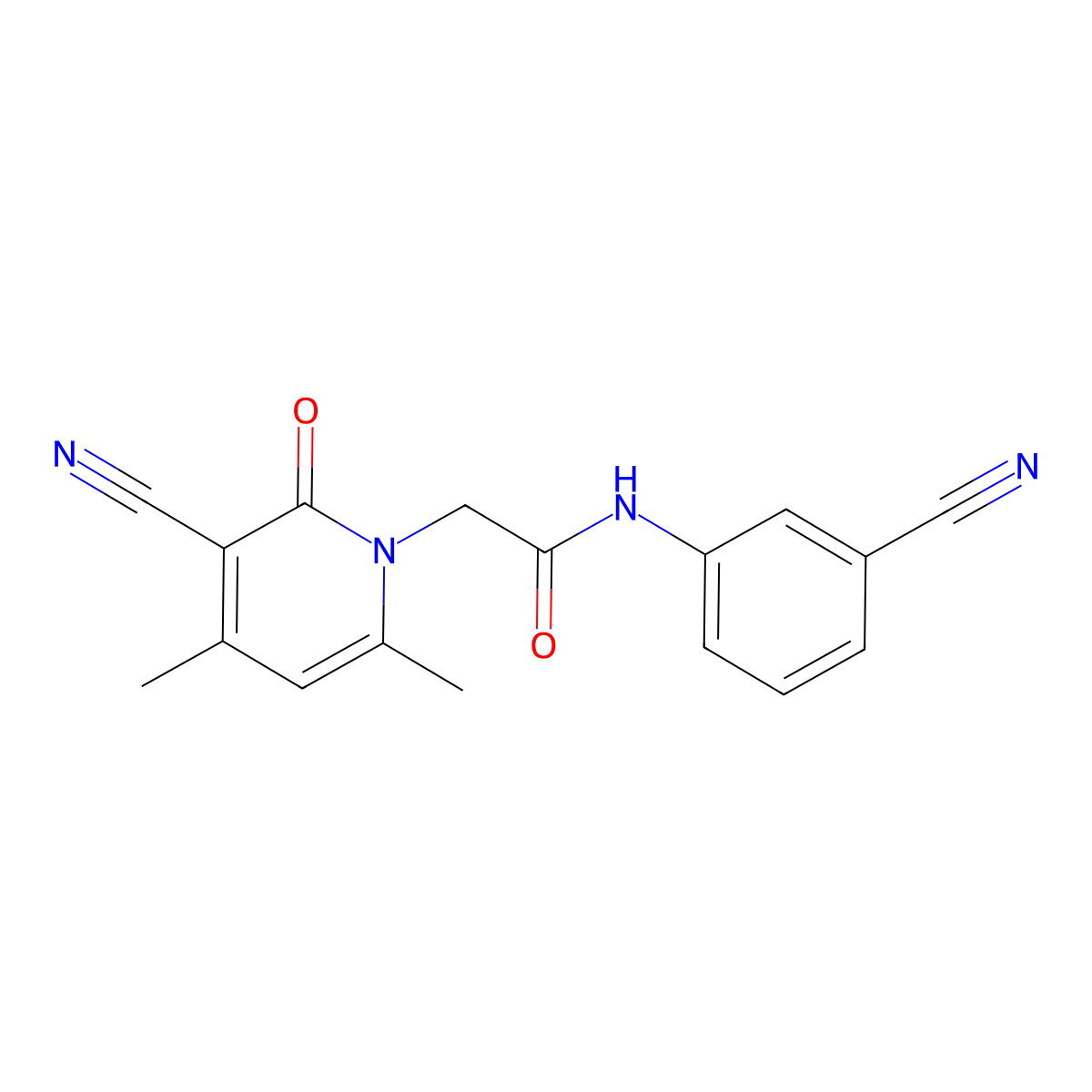 2-(3-cyano-4,6-dimethyl-2-oxo-1,2-dihydropyridin-1-yl)-N-(3-cyanophenyl)acetamide molecular structure, CAS 1019165-54-8