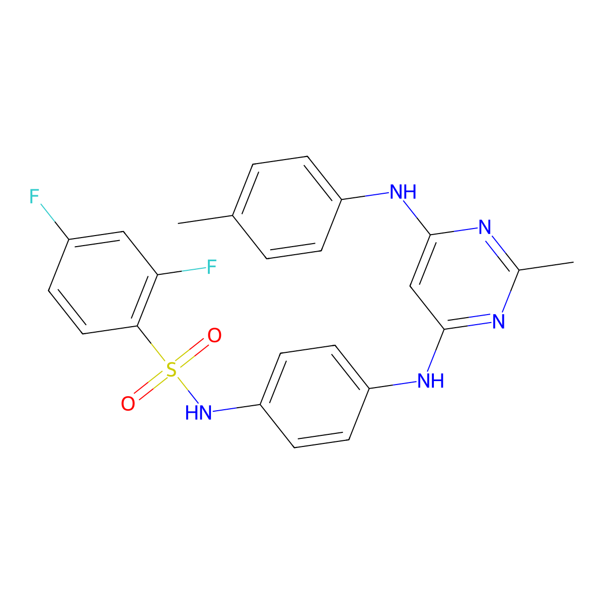 2,4-difluoro-N-(4-((2-methyl-6-(p-tolylamino)pyrimidin-4-yl)amino)phenyl)benzenesulfonamide molecular structure, CAS 1019169-83-5