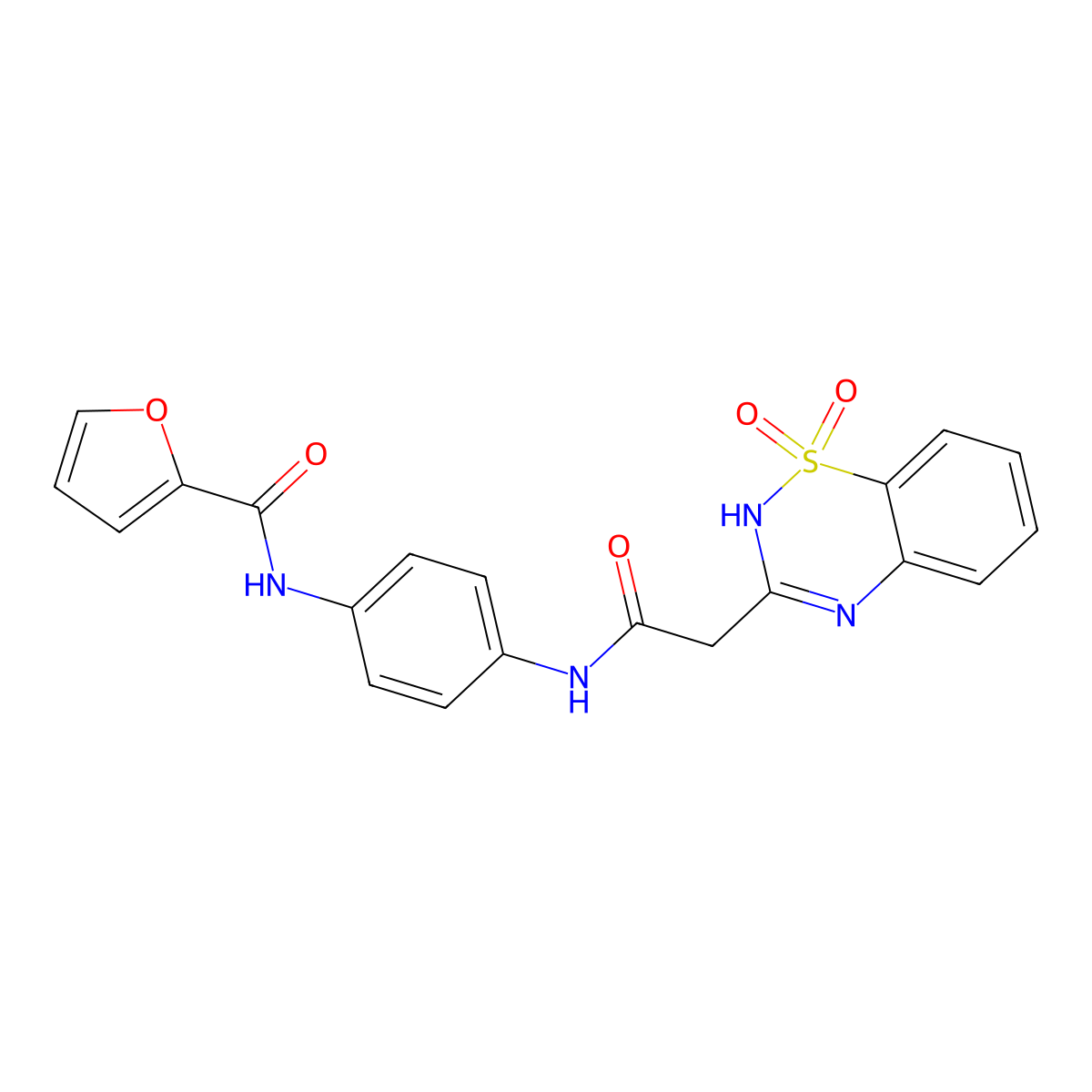 N-(4-{[2-(1,1-dioxido-2H-1,2,4-benzothiadiazin-3-yl)acetyl]amino}phenyl)-2-furamide molecular structure, CAS 1019170-34-3