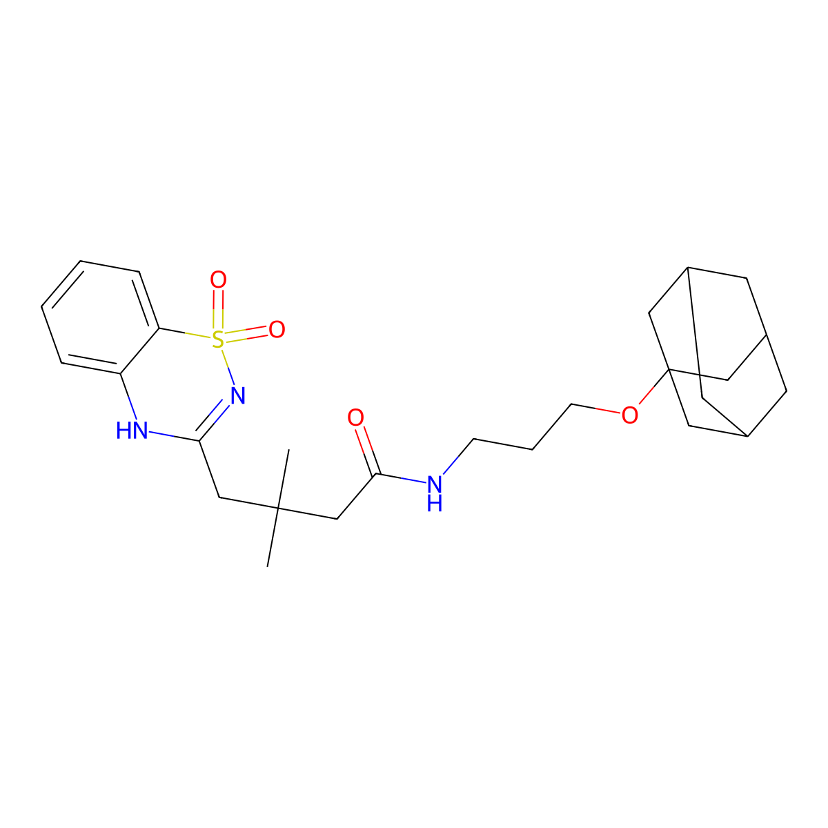 N-[3-(1-adamantyloxy)propyl]-4-(1,1-dioxido-4H-1,2,4-benzothiadiazin-3-yl)-3,3-dimethylbutanamide molecular structure, CAS 1019170-38-7
