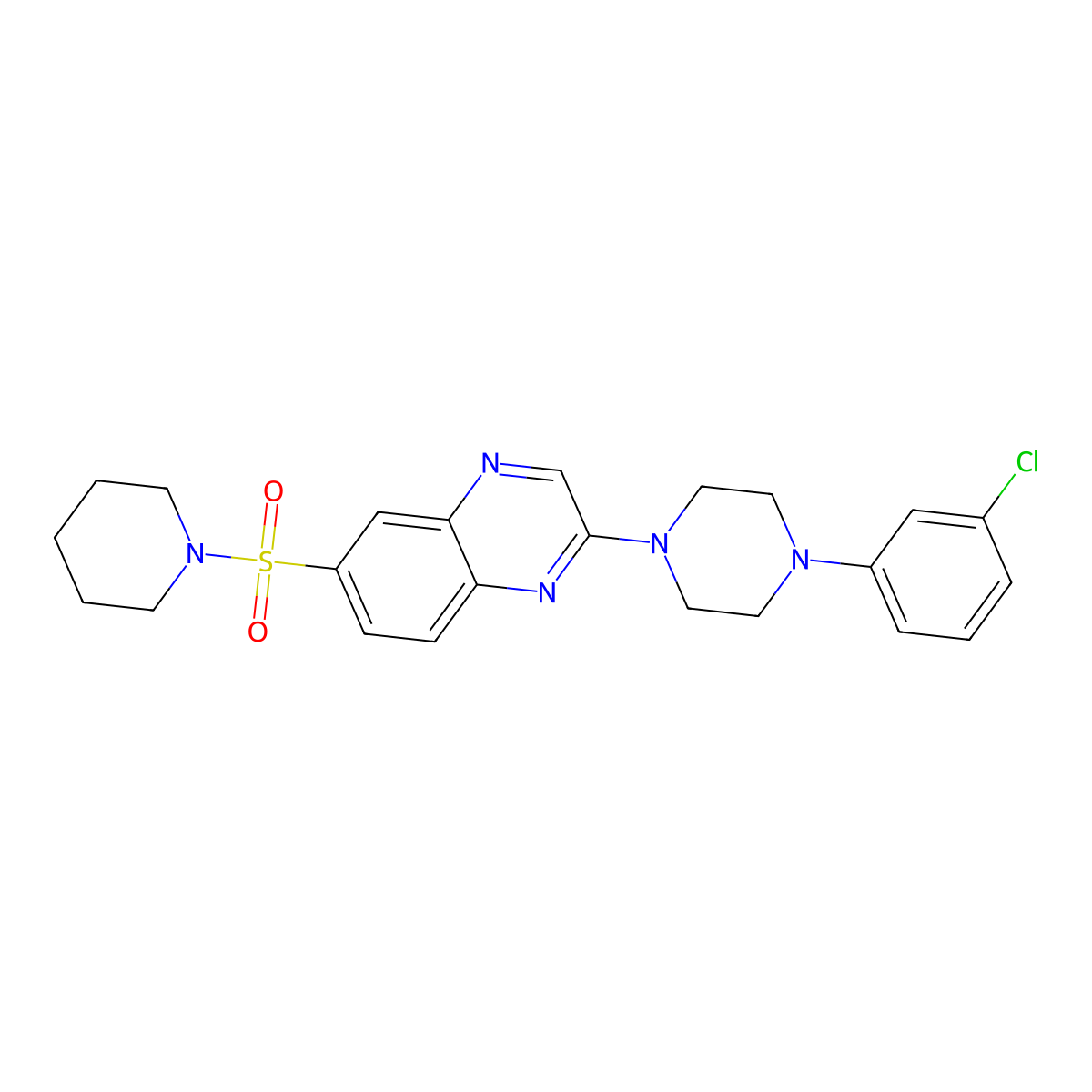 2-(4-(3-Chlorophenyl)piperazin-1-yl)-6-(piperidin-1-ylsulfonyl)quinoxaline molecular structure, CAS 1019176-95-4