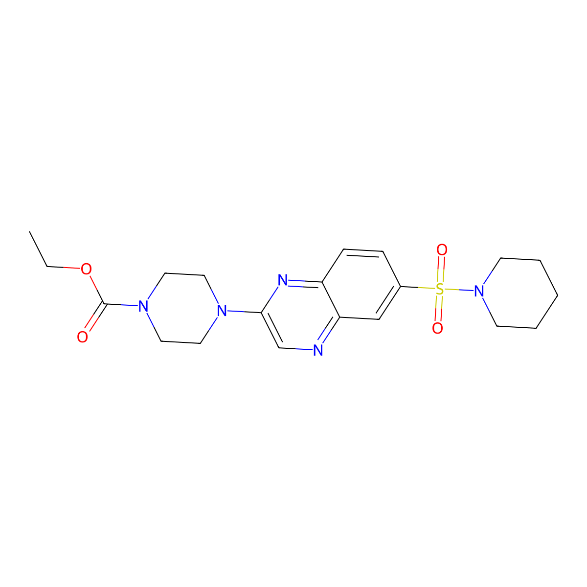 Ethyl 4-(6-(piperidin-1-ylsulfonyl)quinoxalin-2-yl)piperazine-1-carboxylate molecular structure, CAS 1019176-97-6