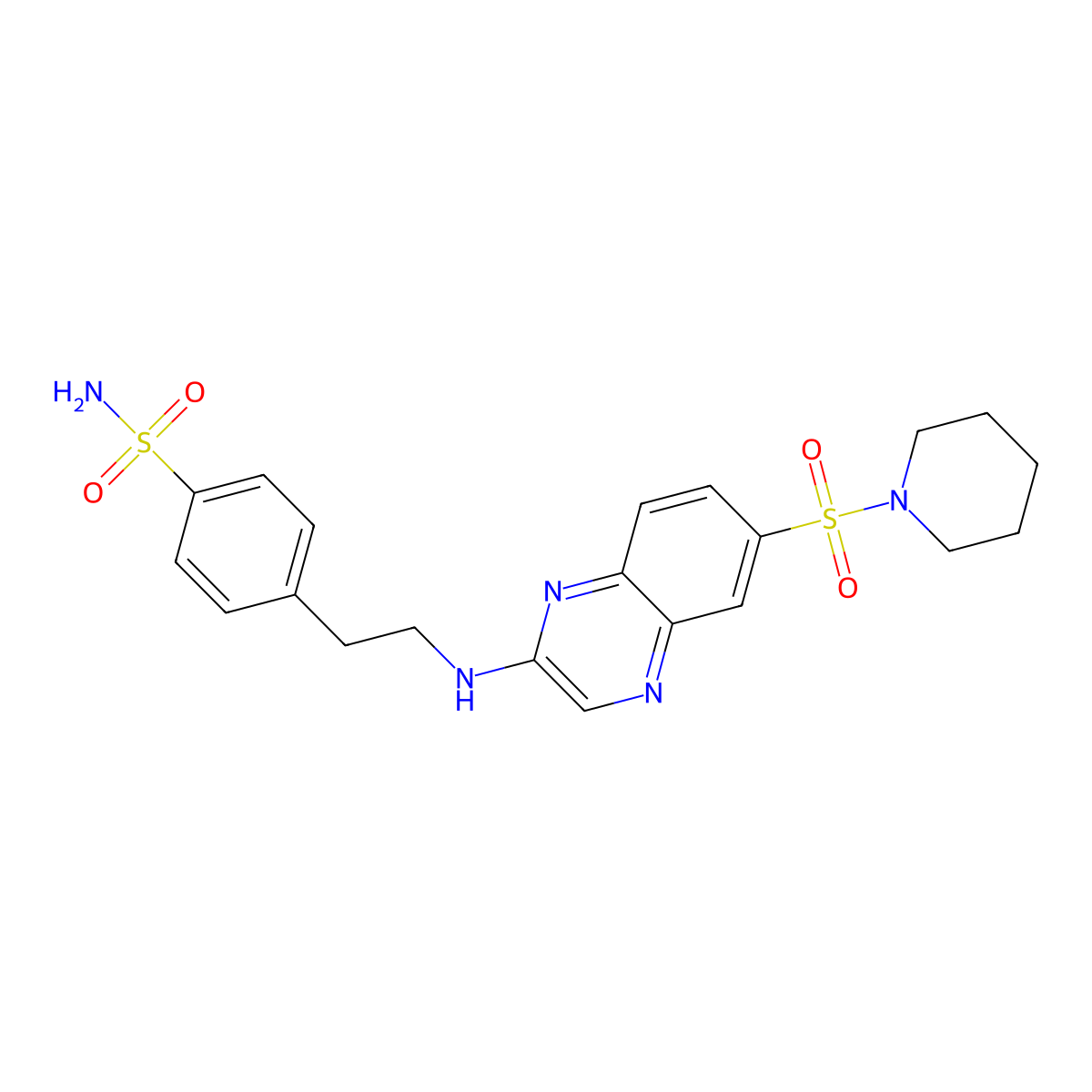 4-(2-((6-(Piperidin-1-ylsulfonyl)quinoxalin-2-yl)amino)ethyl)benzenesulfonamide molecular structure, CAS 1019176-99-8