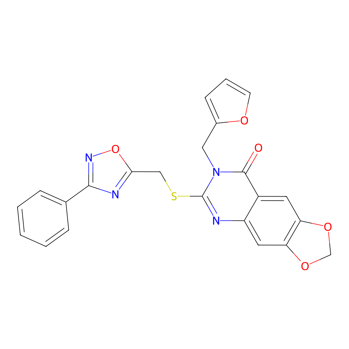 7-[(furan-2-yl)methyl]-6-{[(3-phenyl-1,2,4-oxadiazol-5-yl)methyl]sulfanyl}-2H,7H,8H-[1,3]dioxolo[4,5-g]quinazolin-8-one molecular structure, CAS 1019178-71-2