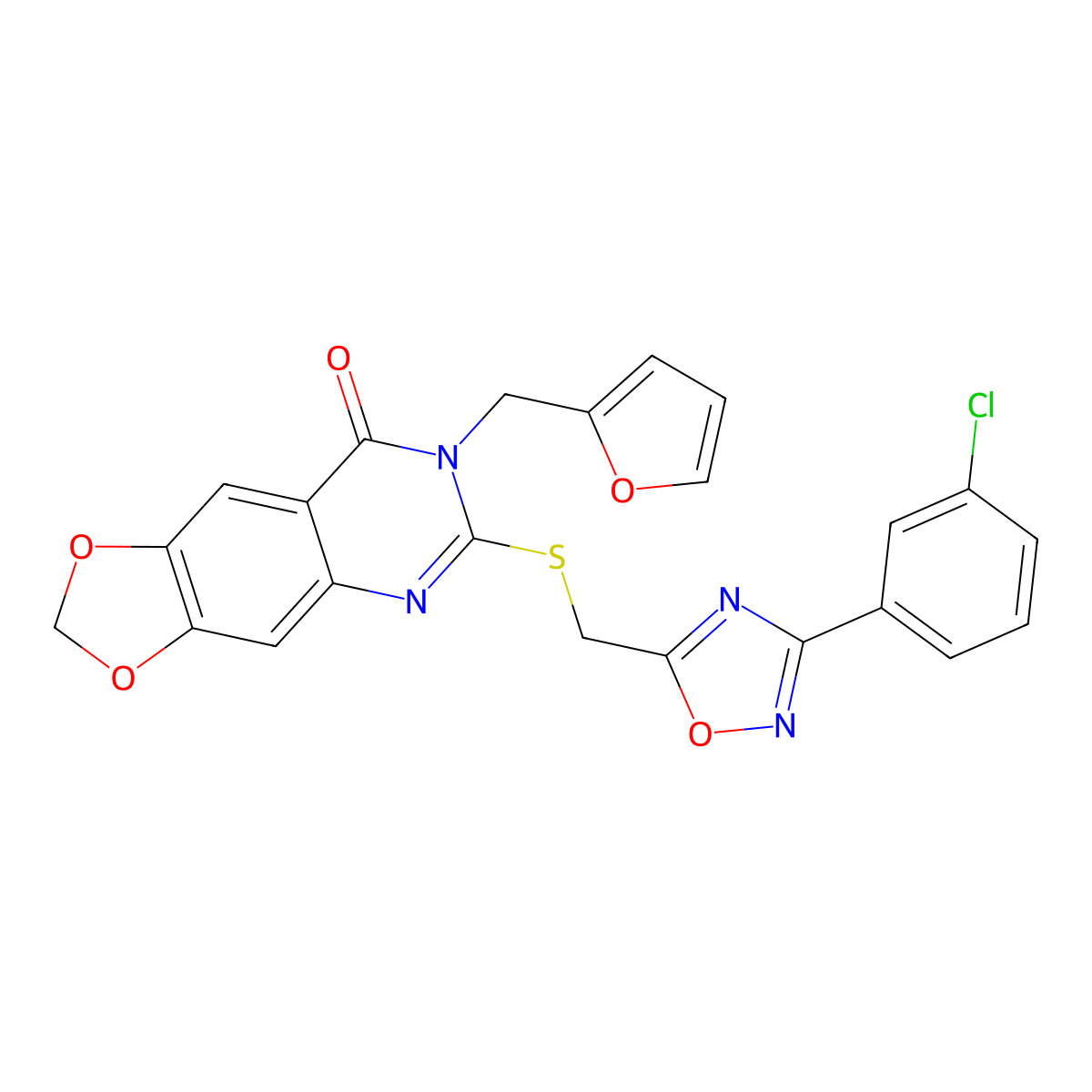 6-(((3-(3-chlorophenyl)-1,2,4-oxadiazol-5-yl)methyl)thio)-7-(furan-2-ylmethyl)-[1,3]dioxolo[4,5-g]quinazolin-8(7H)-one molecular structure, CAS 1019178-77-8