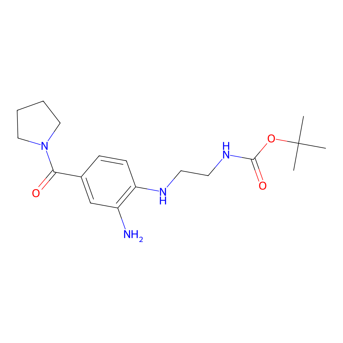 tert-Butyl (2-{[2-amino-4-(pyrrolidin-1-ylcarbonyl)phenyl]amino}ethyl)carbamate molecular structure, CAS 1019179-42-0