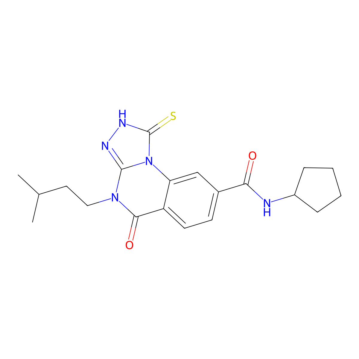 N-cyclopentyl-4-(3-methylbutyl)-5-oxo-1-sulfanylidene-2H-[1,2,4]triazolo[4,3-a]quinazoline-8-carboxamide molecular structure, CAS 1019187-31-5