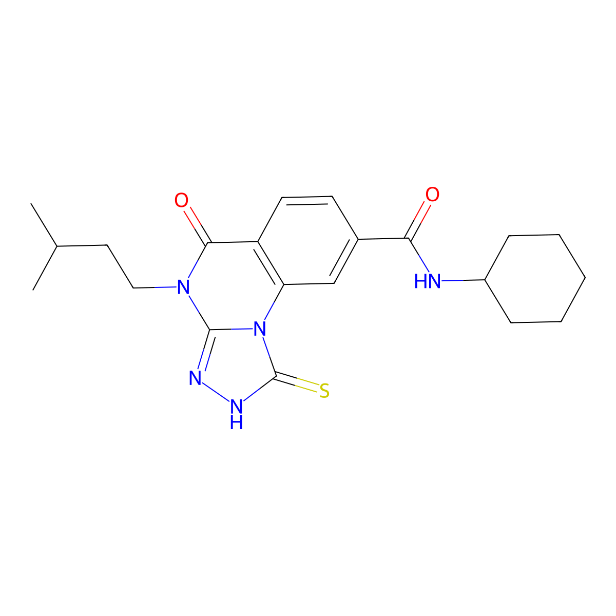 N-cyclohexyl-4-(3-methylbutyl)-5-oxo-1-sulfanylidene-2H-[1,2,4]triazolo[4,3-a]quinazoline-8-carboxamide molecular structure, CAS 1019187-33-7