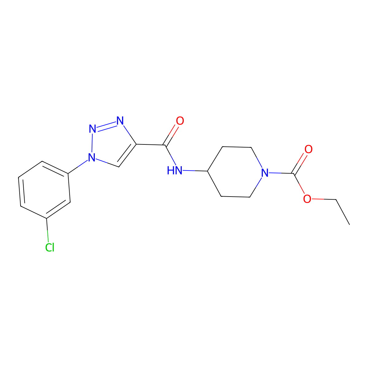 ethyl 4-[1-(3-chlorophenyl)-1H-1,2,3-triazole-4-amido]piperidine-1-carboxylate molecular structure, CAS 1019191-59-3