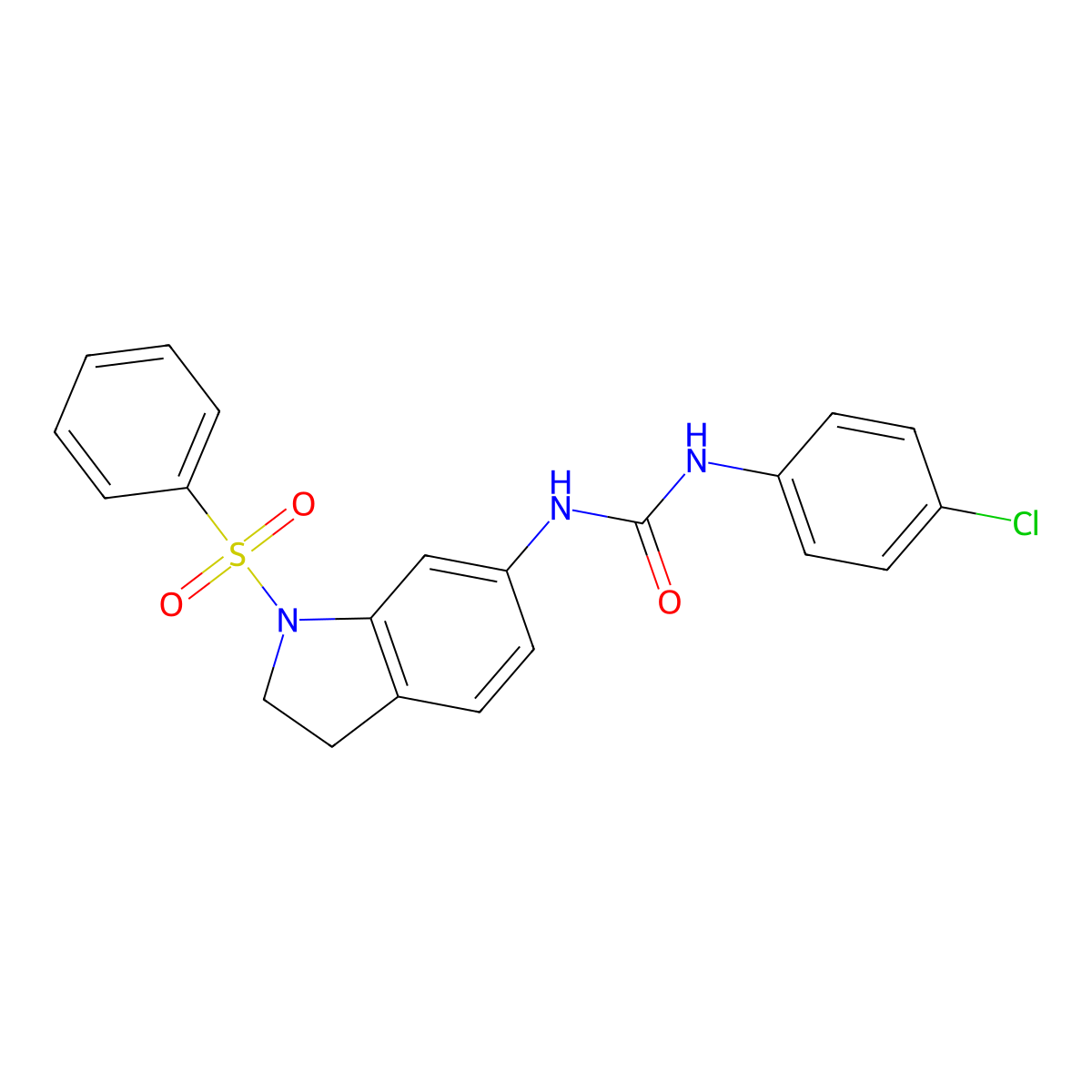 3-(1-(benzenesulfonyl)-2,3-dihydro-1H-indol-6-yl)-1-(4-chlorophenyl)urea molecular structure, CAS 1019192-26-7