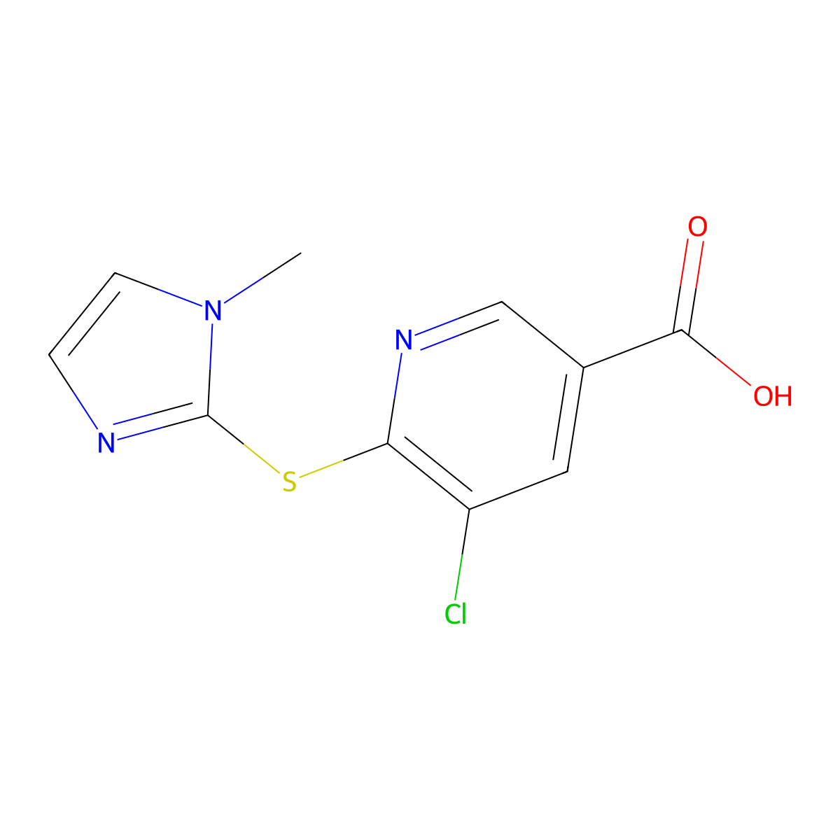 5-chloro-6-[(1-methyl-1H-imidazol-2-yl)sulfanyl]pyridine-3-carboxylic acid molecular structure, CAS 1019324-90-3