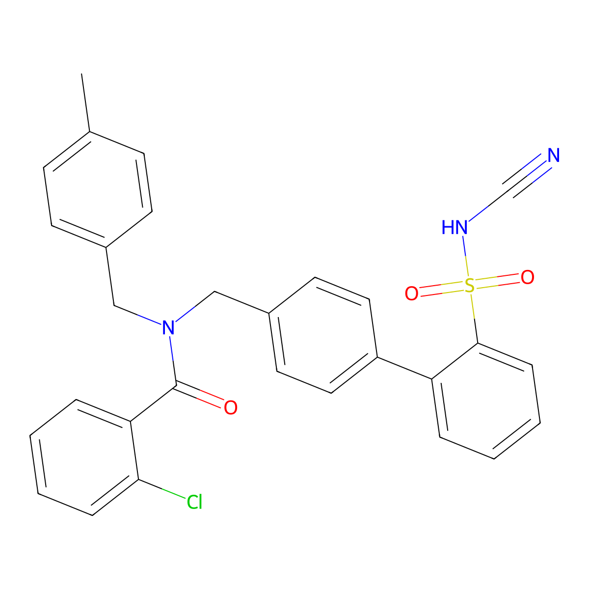 2-Chloro-N-((2'-(N-cyanosulfamoyl)-[1,1'-biphenyl]-4-yl)methyl)-N-(4-methylbenzyl)benzamide molecular structure, CAS 1019331-10-2