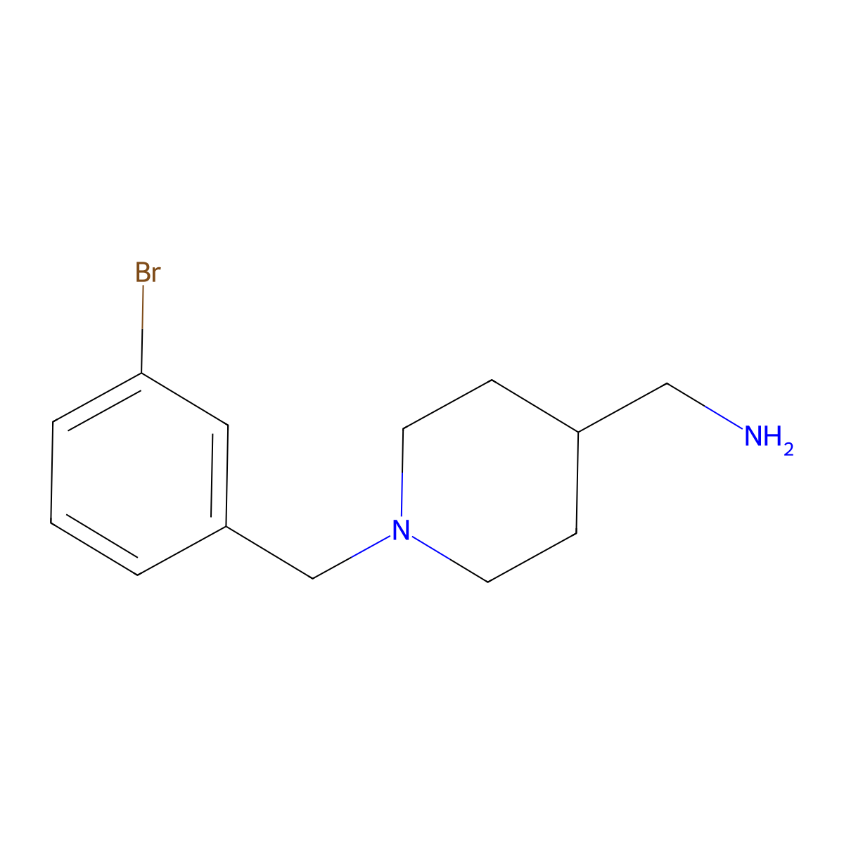 {1-[(3-Bromophenyl)methyl]piperidin-4-yl}methanamine molecular structure, CAS 1019342-40-5