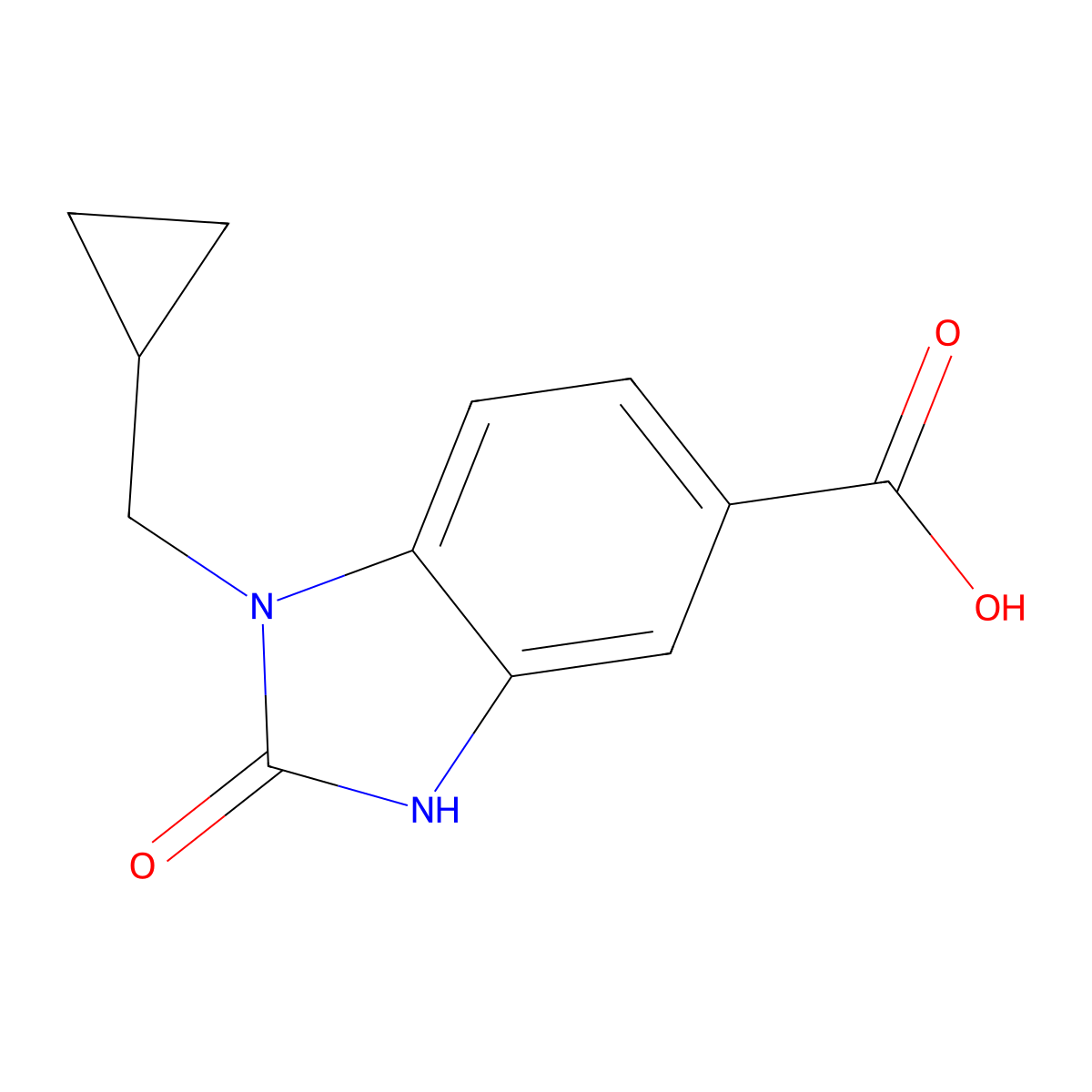 1-(cyclopropylmethyl)-2-oxo-2,3-dihydro-1H-1,3-benzodiazole-5-carboxylic acid molecular structure, CAS 1019342-55-2