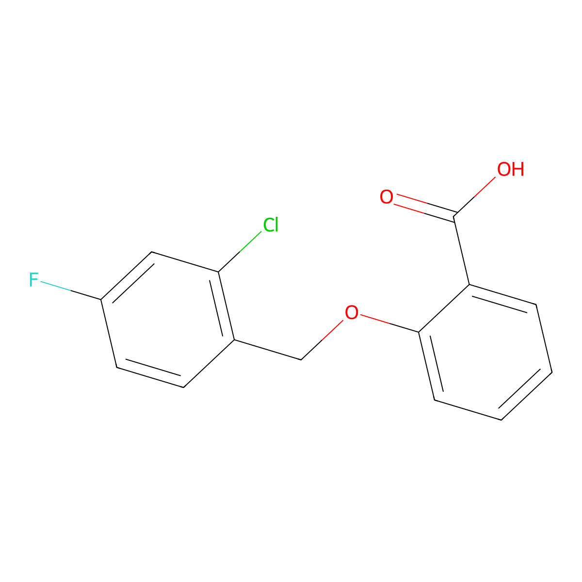 2-[(2-Chloro-4-fluorobenzyl)oxy]benzoic acid molecular structure, CAS 1019348-55-0