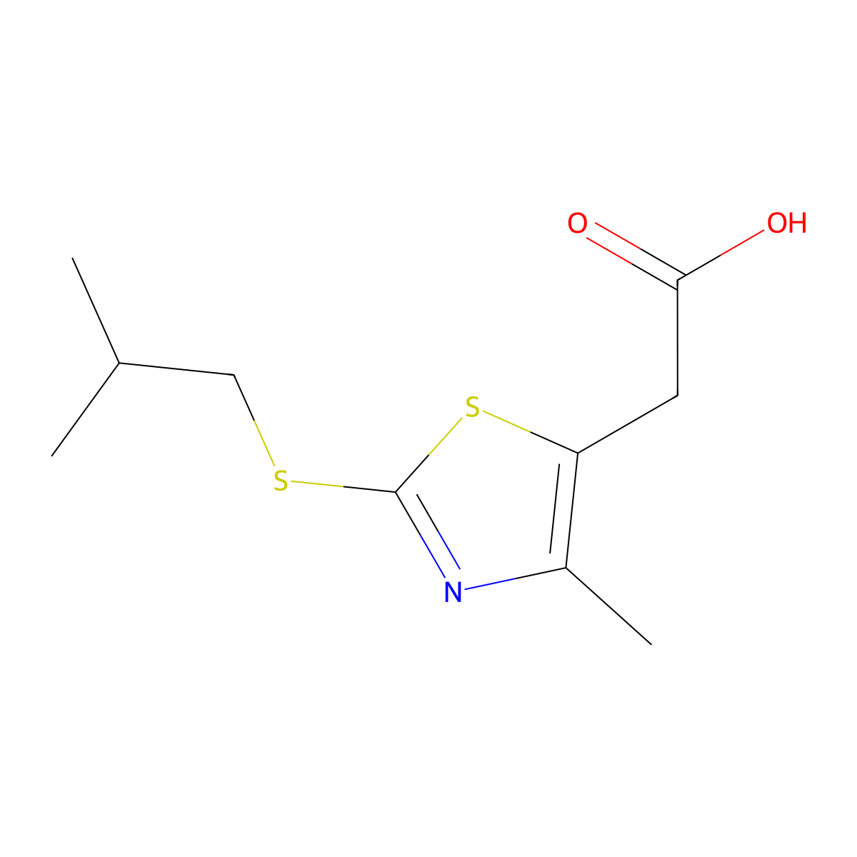 2-{4-Methyl-2-[(2-methylpropyl)sulfanyl]-1,3-thiazol-5-yl}acetic acid molecular structure, CAS 1019352-39-6