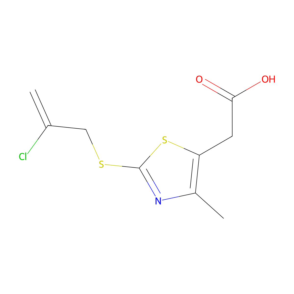 2-{2-[(2-Chloroprop-2-en-1-yl)sulfanyl]-4-methyl-1,3-thiazol-5-yl}acetic acid molecular structure, CAS 1019352-89-6