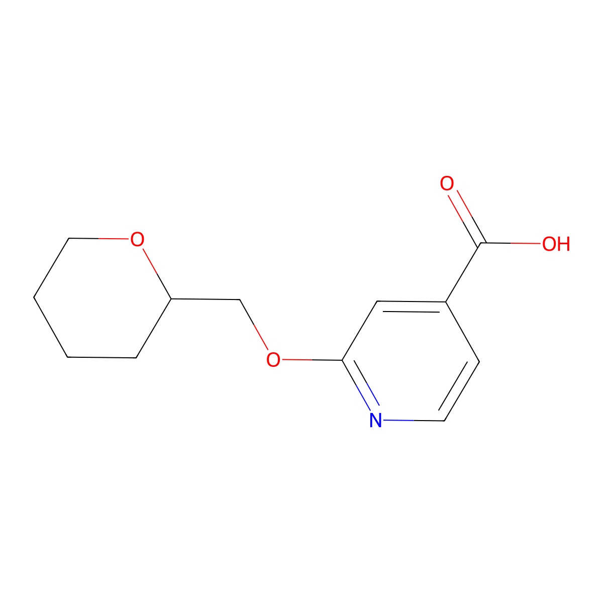 2-((Tetrahydro-2H-pyran-2-yl)methoxy)isonicotinic acid molecular structure, CAS 1019353-77-5