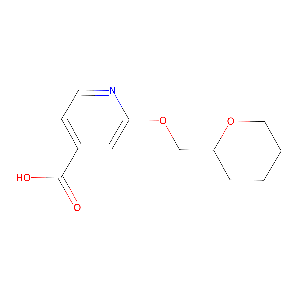 2-((Tetrahydro-2H-pyran-2-yl)methoxy)isonicotinic acid molecular structure, CAS 1019353-77-5