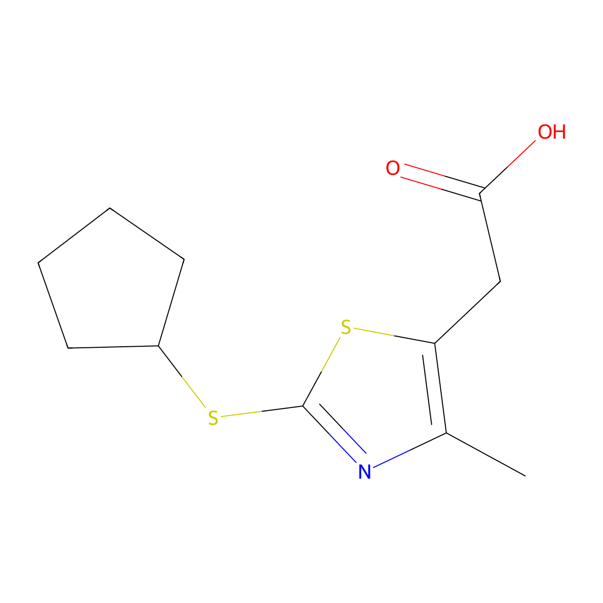 2-[2-(Cyclopentylsulfanyl)-4-methyl-1,3-thiazol-5-yl]acetic acid molecular structure, CAS 1019363-64-4