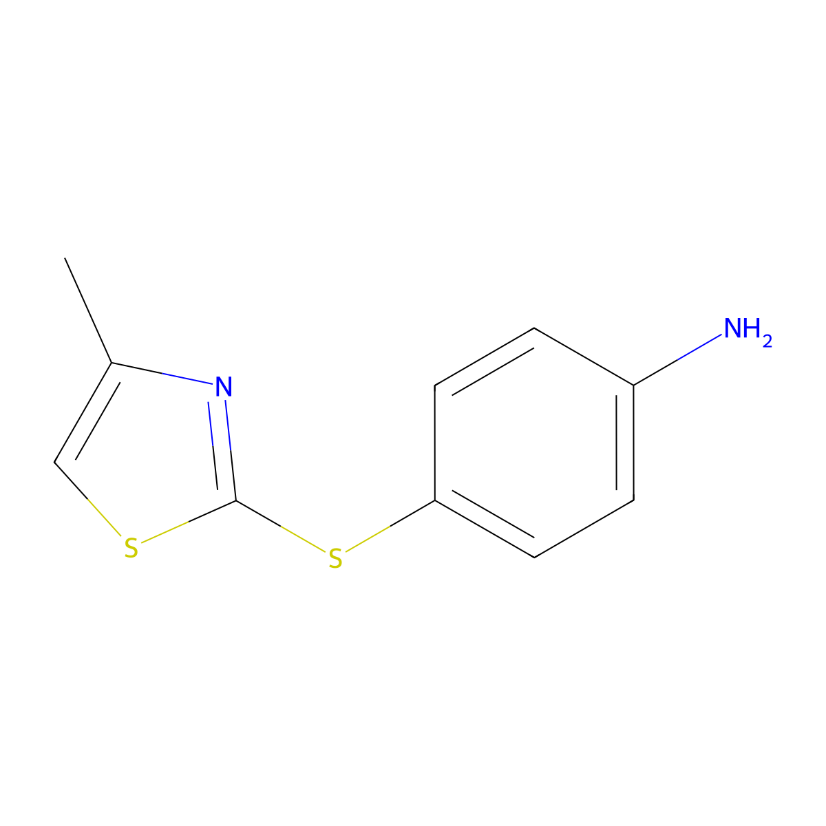4-((4-Methyl-1,3-thiazol-2-yl)sulfanyl)aniline molecular structure, CAS 1019365-00-4