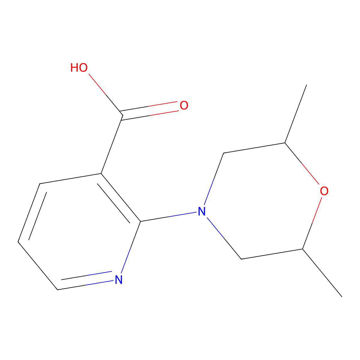 2-(2,6-Dimethylmorpholino)nicotinic acid molecular structure, CAS 1019371-76-6