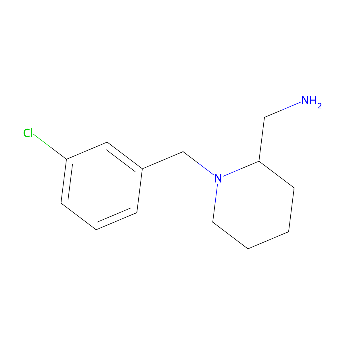 (1-((3-Chlorophenyl)methyl)piperidin-2-yl)methanamine molecular structure, CAS 1019380-49-4