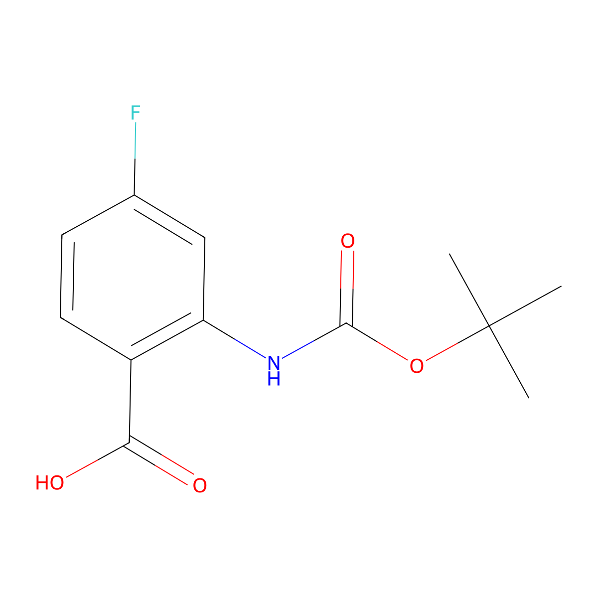 2-((Tert-butoxycarbonyl)amino)-4-fluorobenzoic acid molecular structure, CAS 1019384-47-4