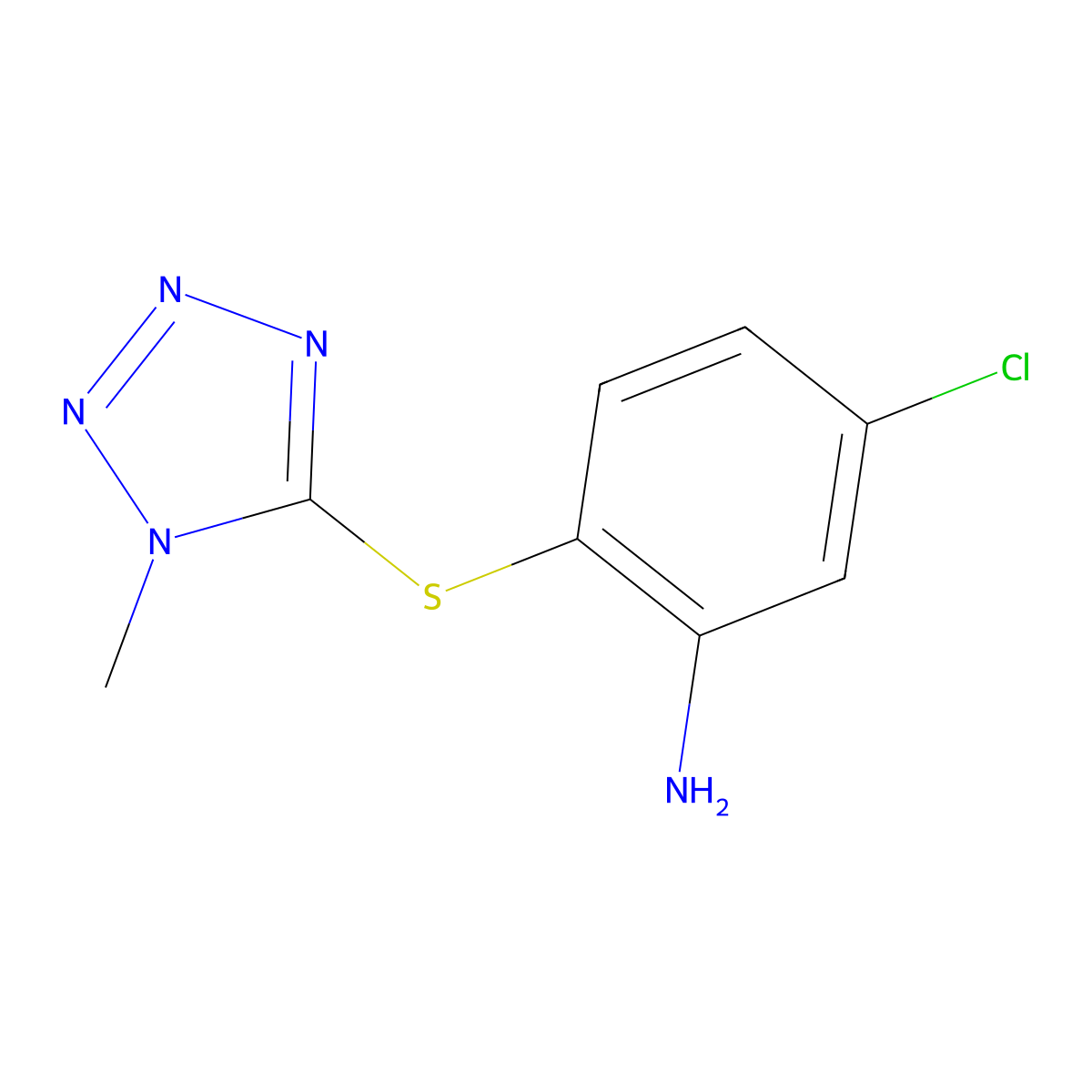 5-chloro-2-((1-methyl-1H-1,2,3,4-tetrazol-5-yl)sulfanyl)aniline molecular structure, CAS 1019390-35-2
