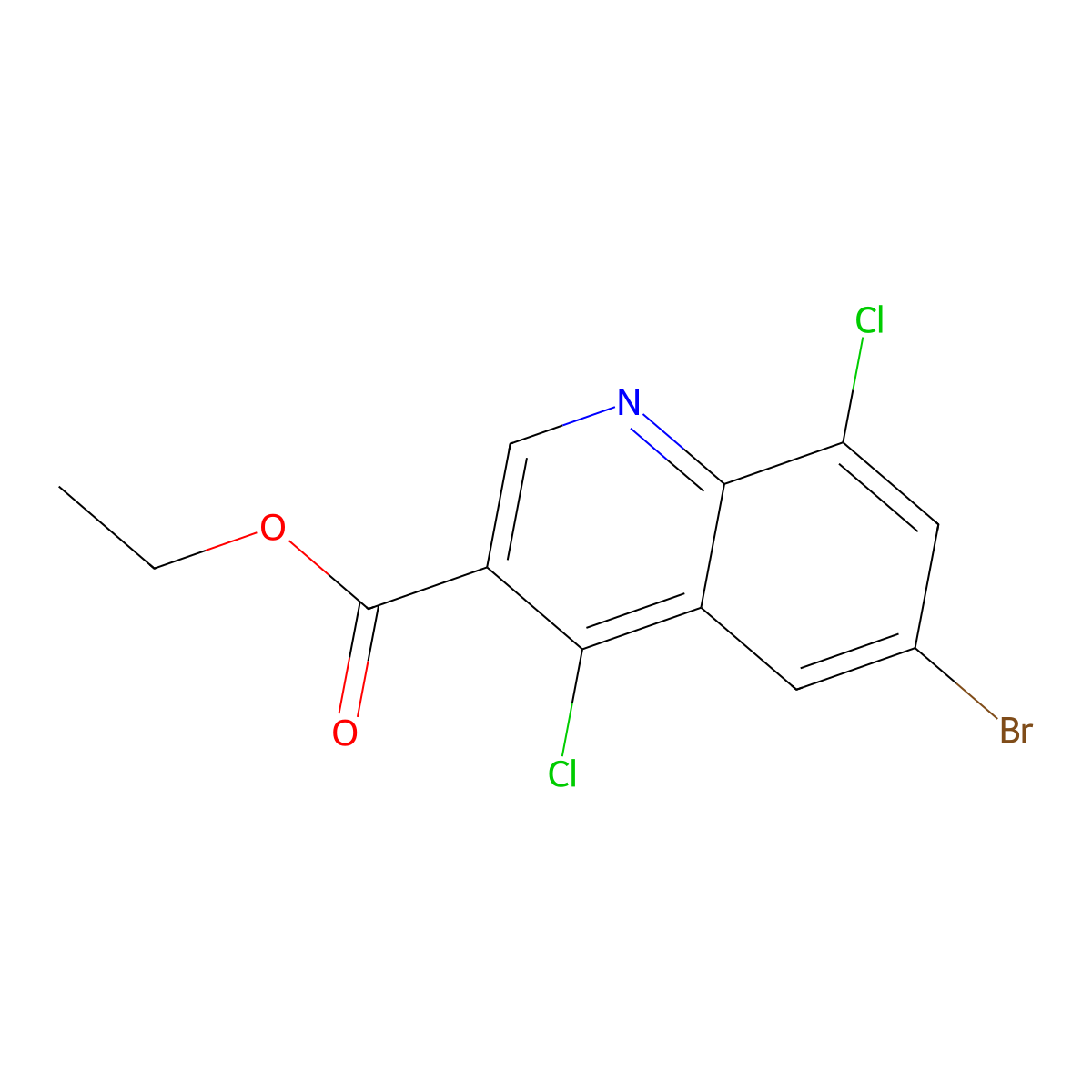 Ethyl 6-bromo-4,8-dichloroquinoline-3-carboxylate molecular structure, CAS 1019396-10-1