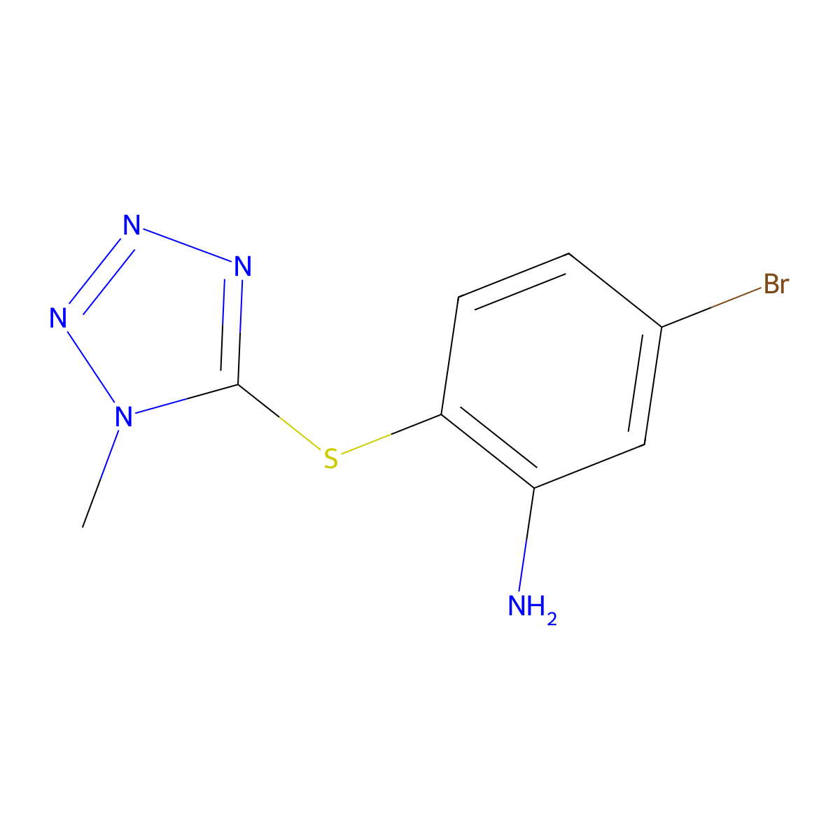 5-bromo-2-[(1-methyl-1H-1,2,3,4-tetrazol-5-yl)sulfanyl]aniline molecular structure, CAS 1019453-67-8
