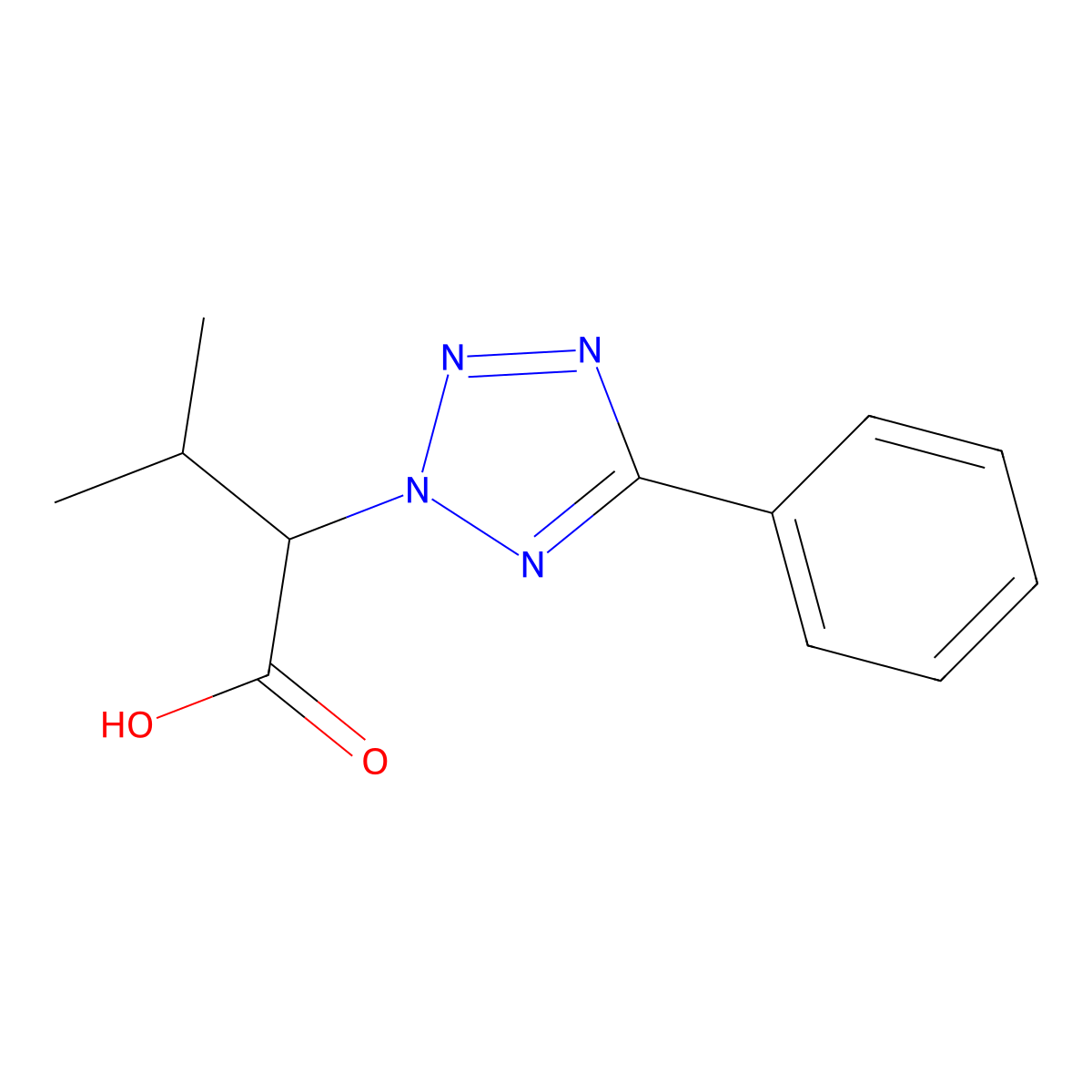 3-methyl-2-(5-phenyl-2H-1,2,3,4-tetrazol-2-yl)butanoic acid molecular structure, CAS 1019459-07-4