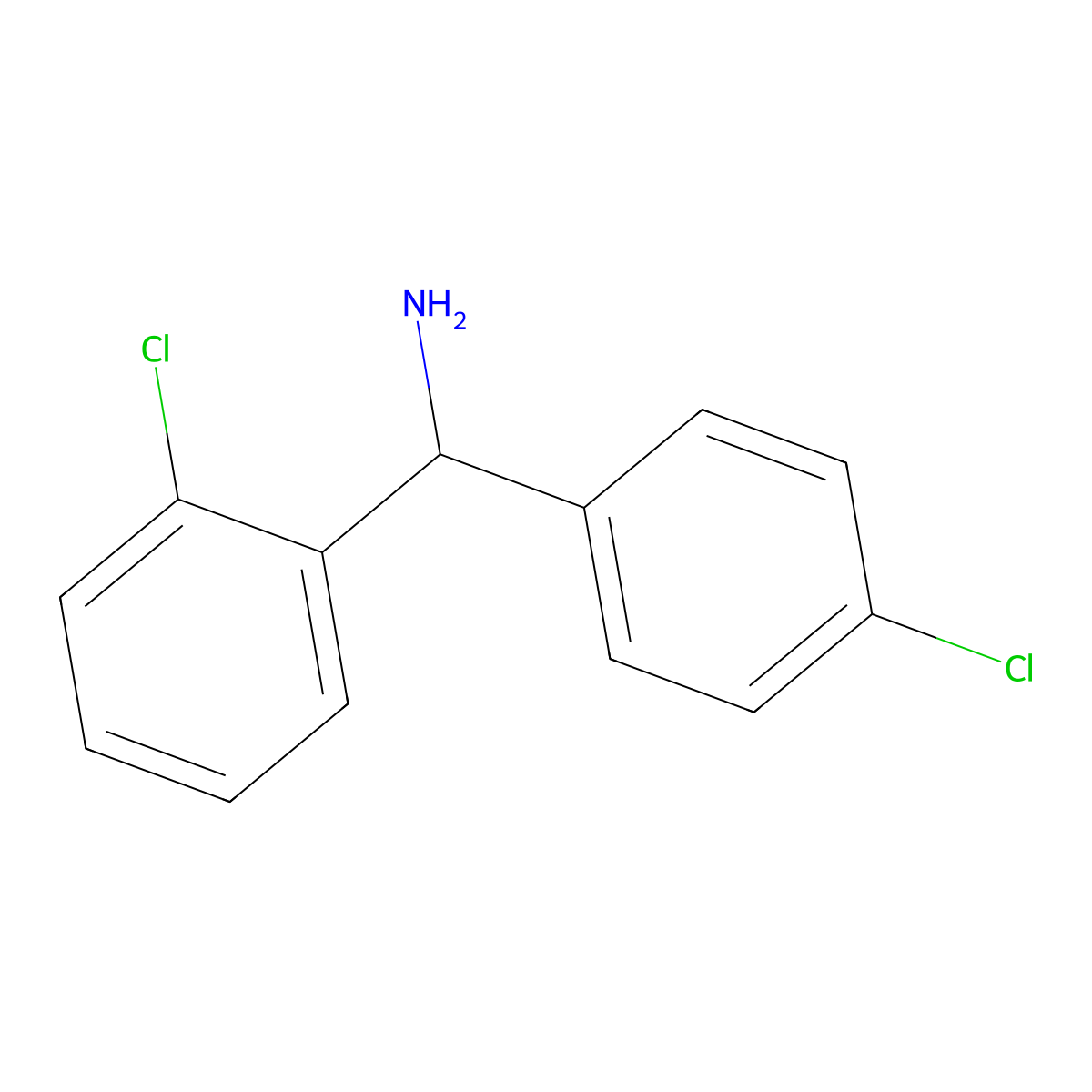 (2-Chlorophenyl)(4-chlorophenyl)methanamine molecular structure, CAS 1019462-09-9