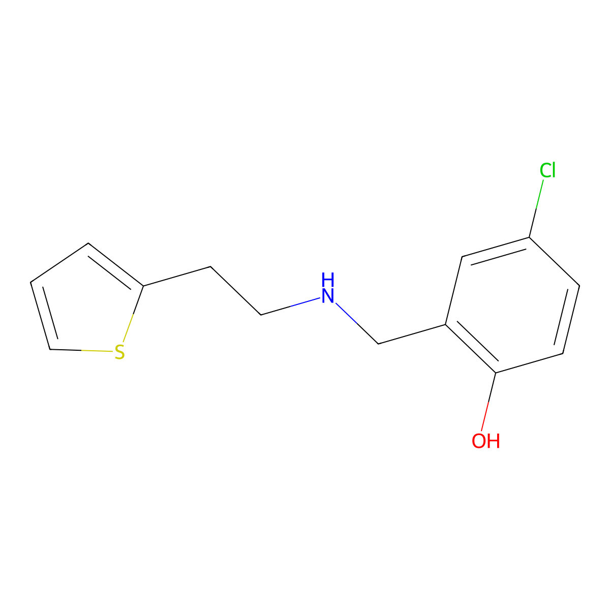 4-Chloro-2-({[2-(2-thienyl)ethyl]amino}methyl)phenol molecular structure, CAS 1019486-44-2