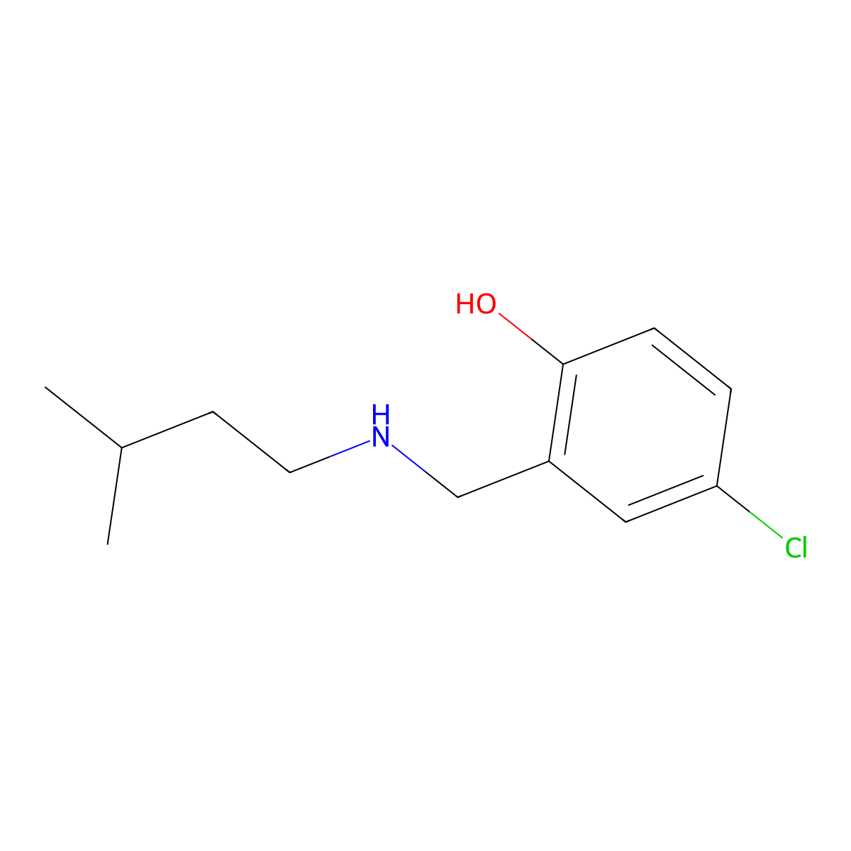4-Chloro-2-{[(3-methylbutyl)amino]methyl}phenol molecular structure, CAS 1019497-77-8