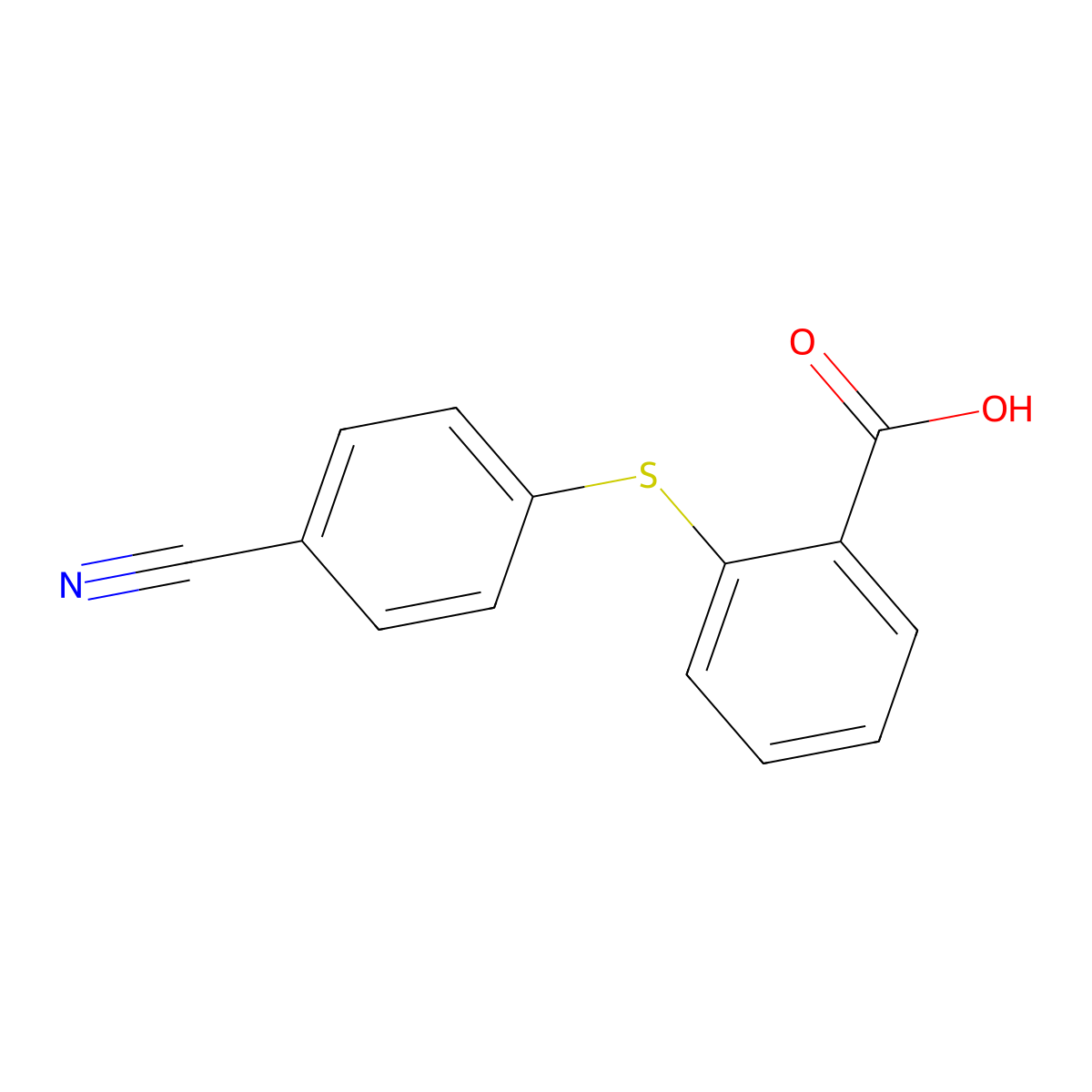 2-[(4-Cyanophenyl)sulfanyl]benzoic acid molecular structure, CAS 1019501-60-0