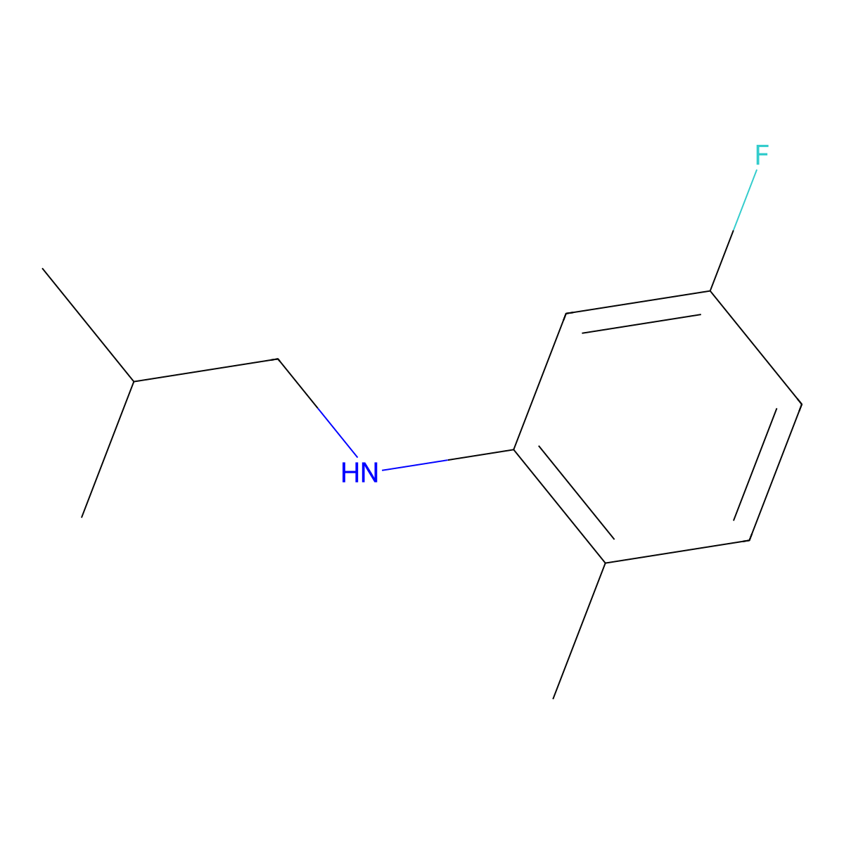 5-fluoro-2-methyl-N-(2-methylpropyl)aniline molecular structure, CAS 1019518-96-7