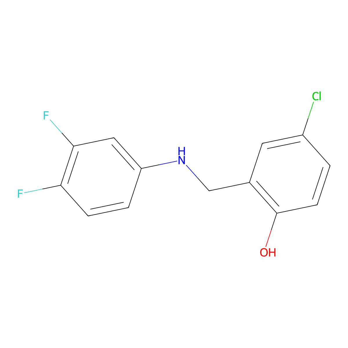 4-Chloro-2-{[(3,4-difluorophenyl)amino]methyl}phenol molecular structure, CAS 1019547-21-7