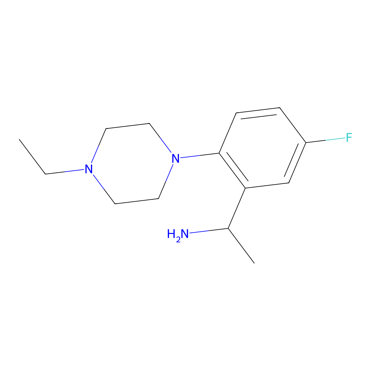 1-[2-(4-Ethylpiperazin-1-yl)-5-fluorophenyl]ethan-1-amine molecular structure, CAS 1019553-69-5