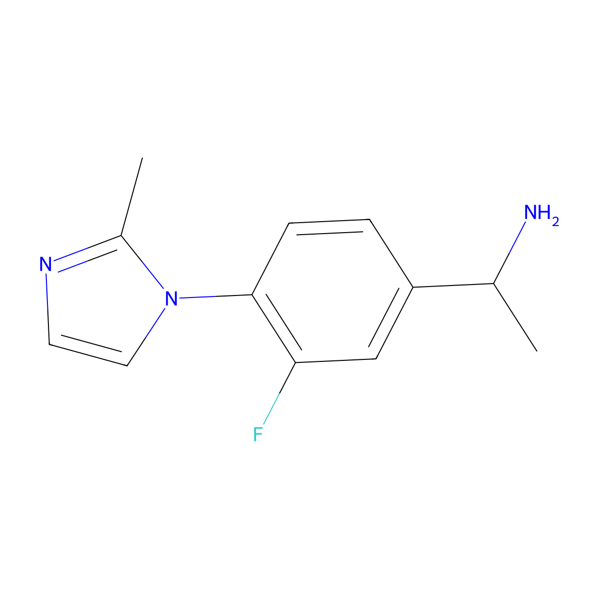 1-[3-fluoro-4-(2-methyl-1H-imidazol-1-yl)phenyl]ethan-1-amine molecular structure, CAS 1019554-00-7