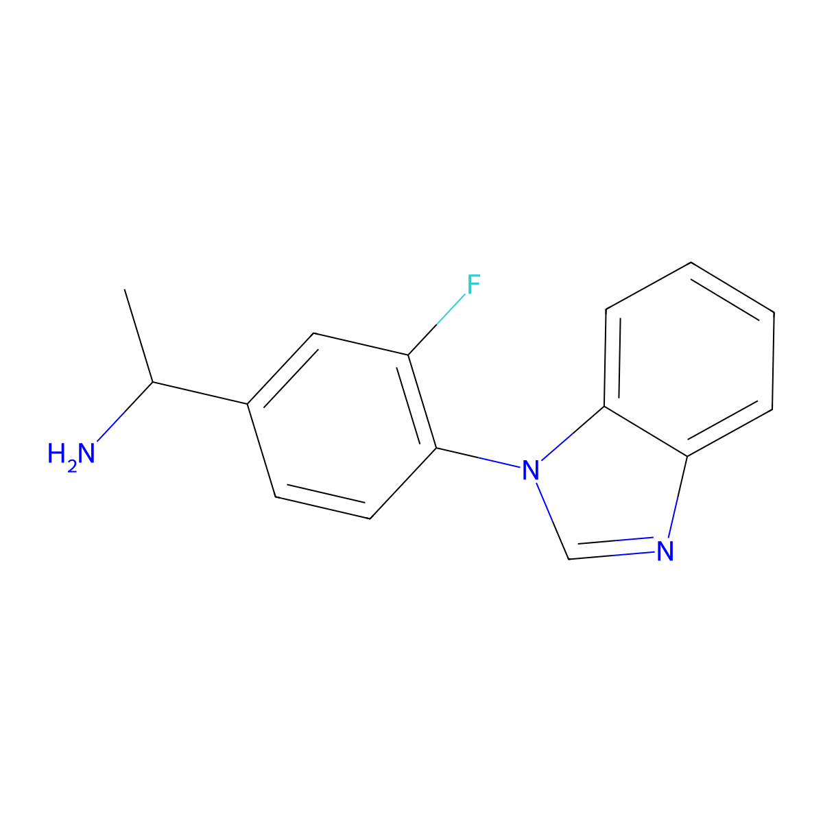 1-[4-(1H-1,3-benzodiazol-1-yl)-3-fluorophenyl]ethan-1-amine molecular structure, CAS 1019554-03-0