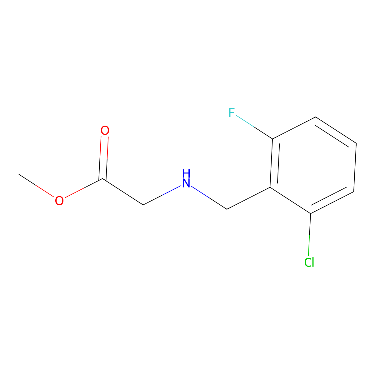 Methyl 2-{[(2-chloro-6-fluorophenyl)methyl]amino}acetate molecular structure, CAS 1019555-36-2