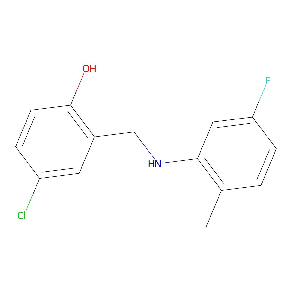 4-Chloro-2-(((5-fluoro-2-methylphenyl)amino)methyl)phenol molecular structure, CAS 1019568-94-5