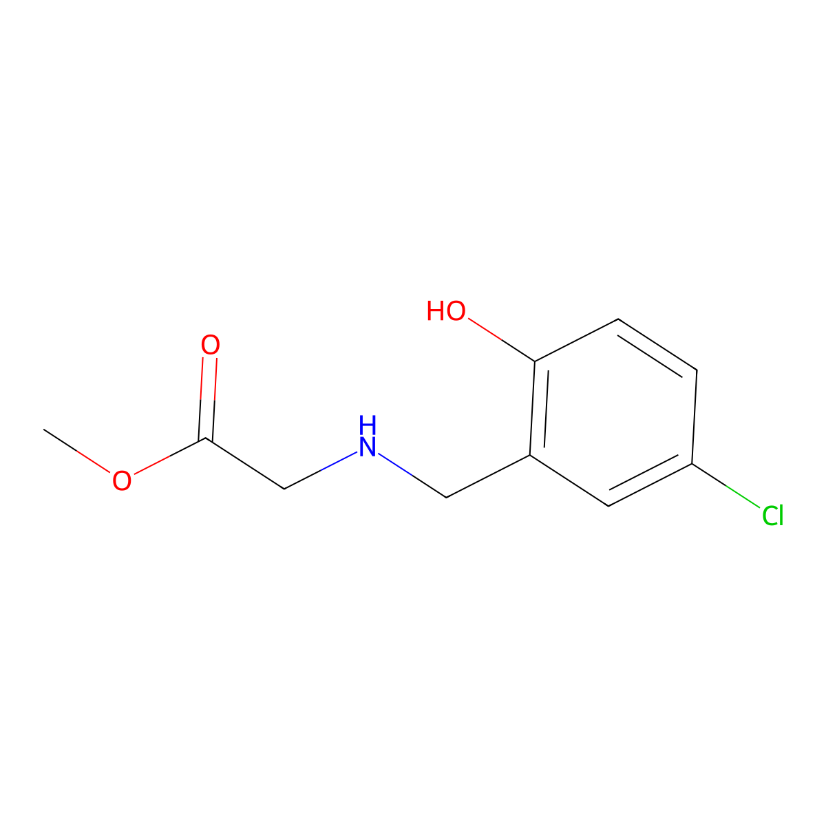 Methyl 2-{[(5-chloro-2-hydroxyphenyl)methyl]amino}acetate molecular structure, CAS 1019577-98-0