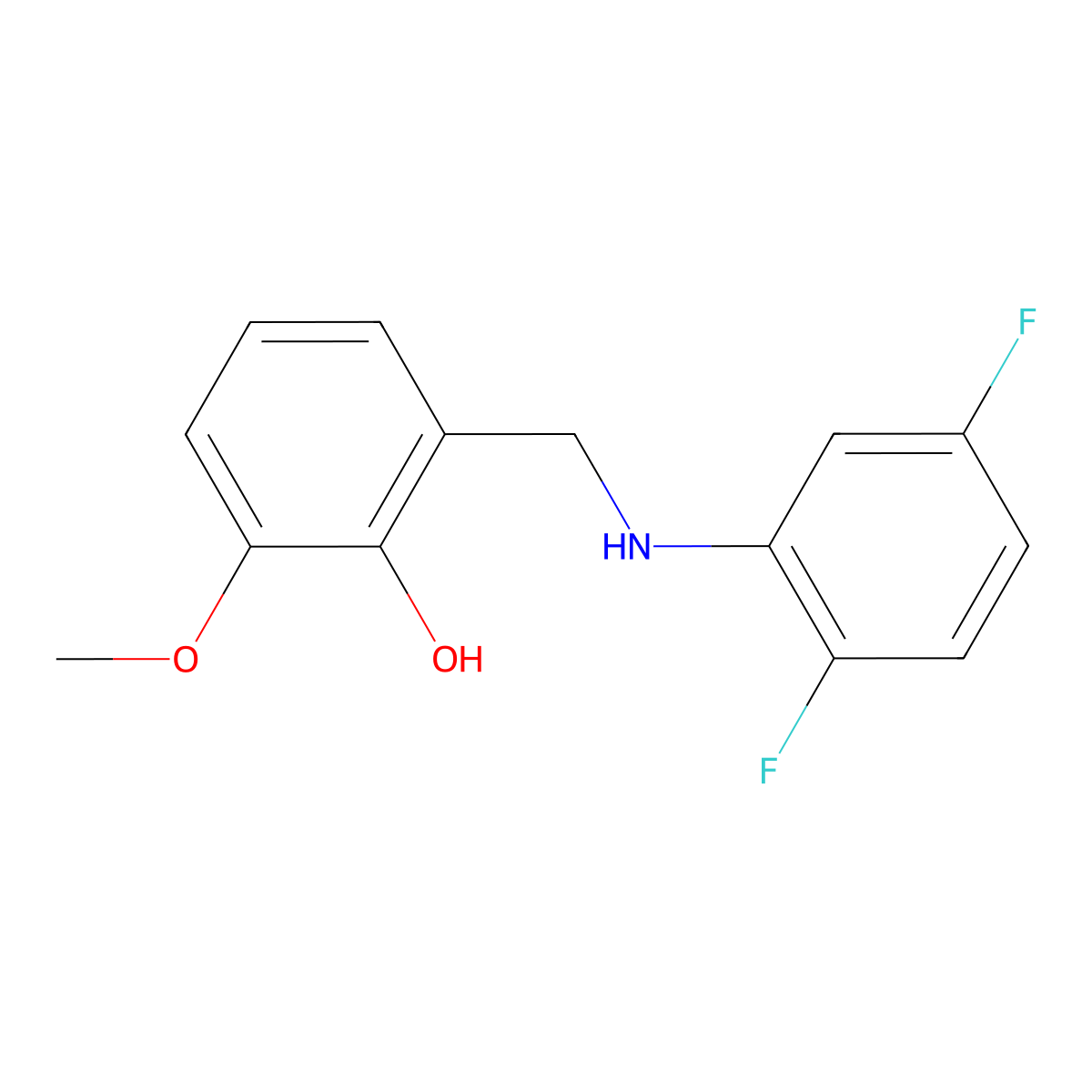 2-(((2,5-Difluorophenyl)amino)methyl)-6-methoxyphenol molecular structure, CAS 1019585-52-4