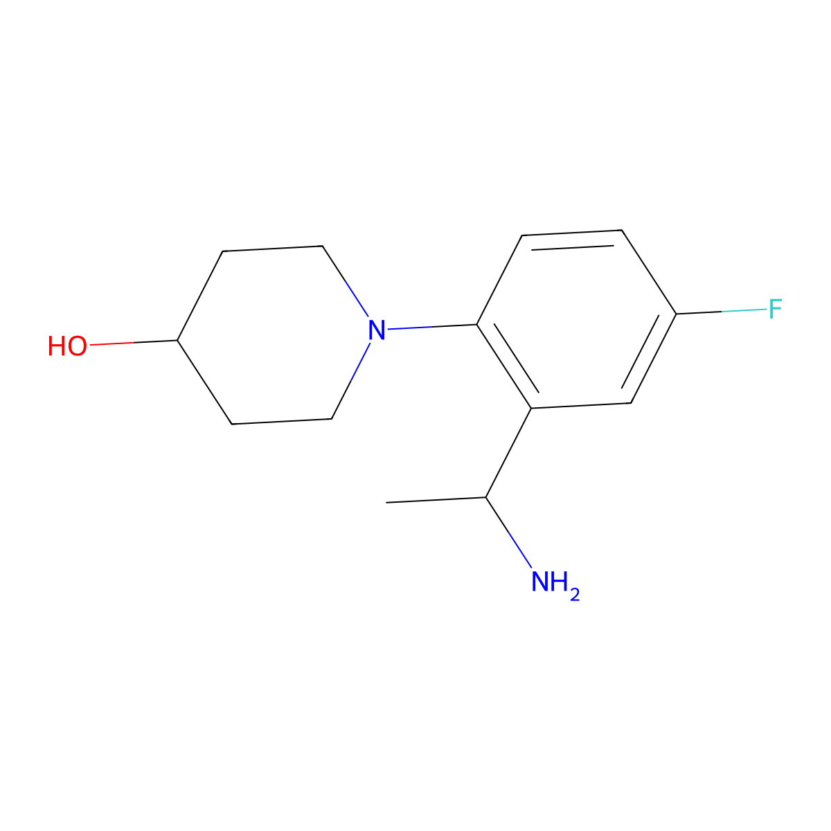 1-[2-(1-Aminoethyl)-4-fluorophenyl]piperidin-4-ol molecular structure, CAS 1019606-10-0
