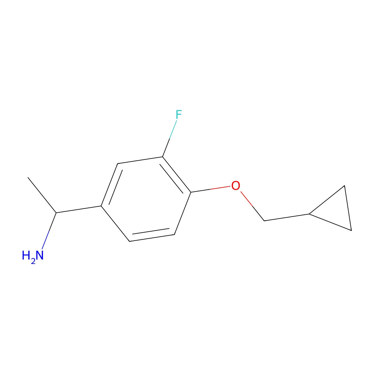 1-[4-(Cyclopropylmethoxy)-3-fluorophenyl]ethan-1-amine molecular structure, CAS 1019606-90-6