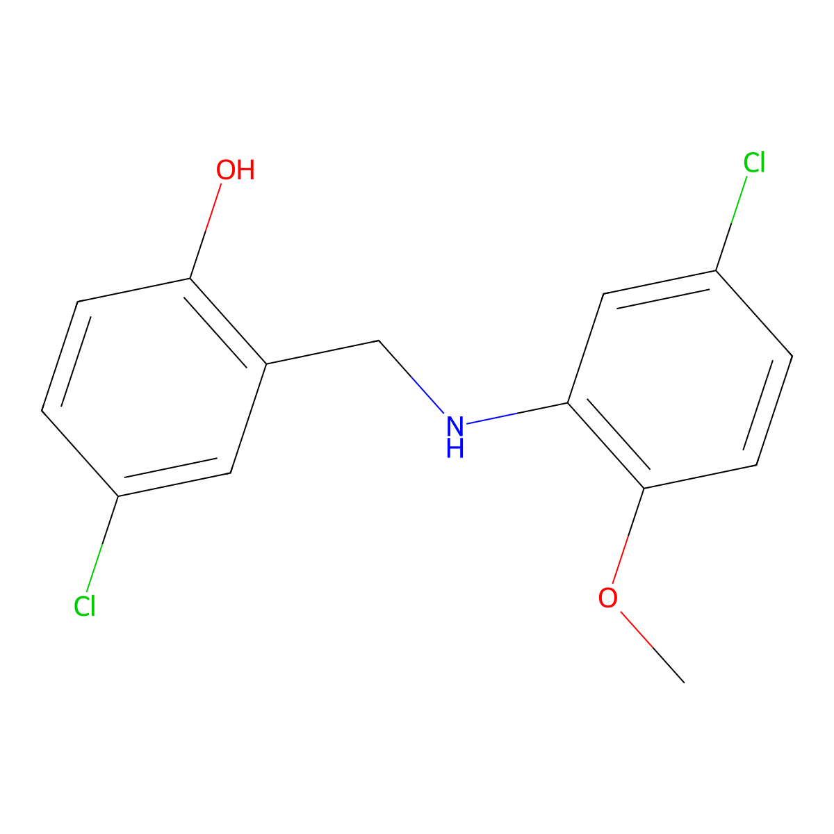 4-Chloro-2-{[(5-chloro-2-methoxyphenyl)amino]methyl}phenol molecular structure, CAS 1019609-54-1